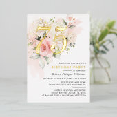 エレガントフローラ75th水彩誕生日パーティー金ゴールド 箔招待状 (立ち正面)