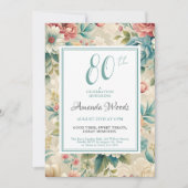 エレガントフローラ80歳の誕生日マイルストーンお祝い 招待状 (正面)
