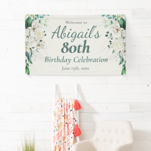 エレガントフローラ80th誕生日パーティー年齢バナー 横断幕 (インサイチュ)
