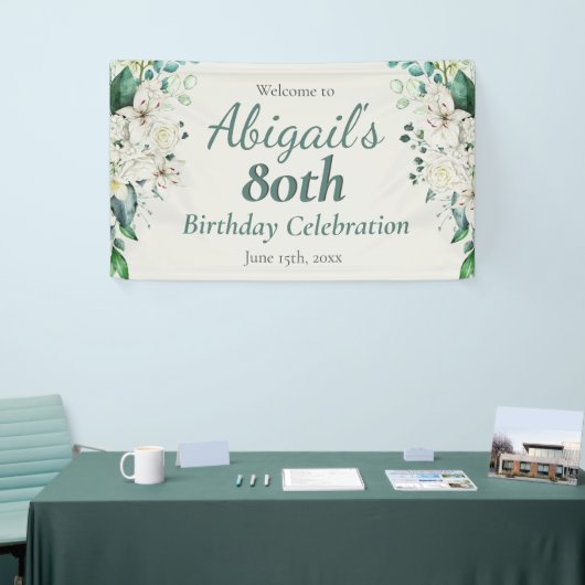 エレガントフローラ80th誕生日パーティー年齢バナー 横断幕 (トレードショー)