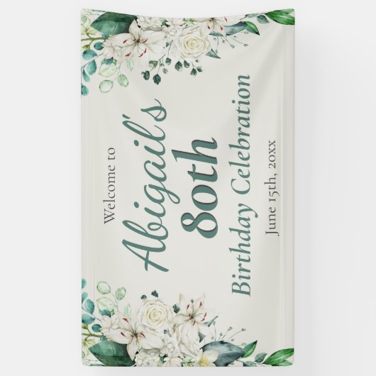 エレガントフローラ80th誕生日パーティー年齢バナー 横断幕 (縦)