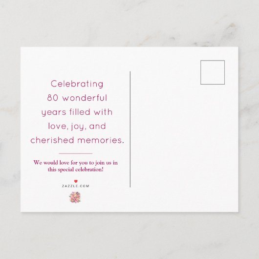 エレガントフローラ80th誕生日パーティー日付を保存 案内ポストカード (裏面)