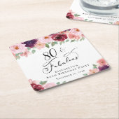 エレガントフローラ80th誕生日パーティー スクエアペーパーコースター (アングル)