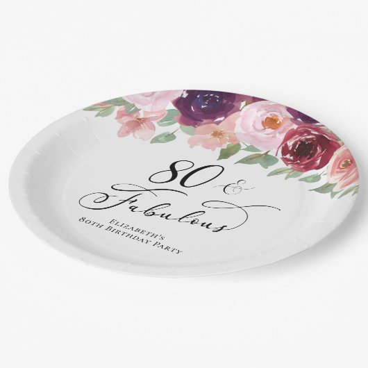 エレガントフローラ80th誕生日パーティー ペーパープレート (アングル)