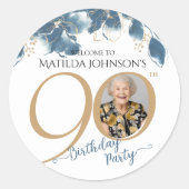 エレガントフローラ90歳の誕生日パーティーのお願い ラウンドシール (正面)