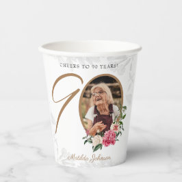 エレガントフローラ90番目誕生日ホワイト金ゴールドカスタム 紙コップ