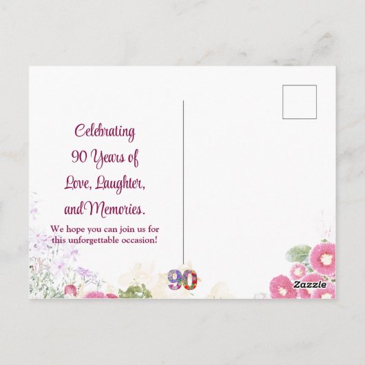 エレガントフローラ90th誕生日パーティーへの招待 ポストカード (裏面)