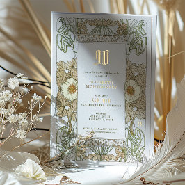 エレガントフローラ90th誕生日パーティーフォイルアクセント 箔招待状