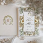 エレガントフローラ90th誕生日パーティーフォイルアクセント 箔招待状