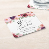 エレガントフローラ90th誕生日パーティー スクエアペーパーコースター (アングル)