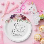 エレガントフローラ90th誕生日パーティー ペーパープレート (パーティー)