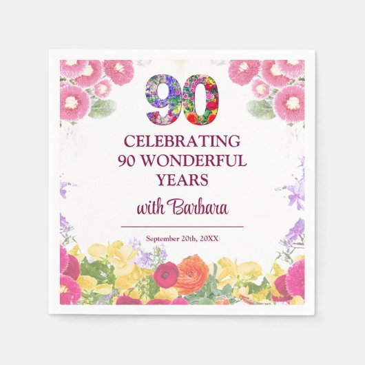 エレガントフローラ90th誕生日パーティー/ 90年 スタンダードカクテルナプキン (正面)