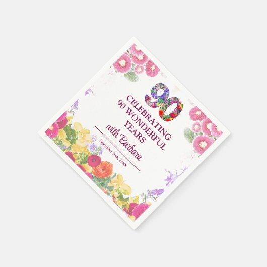 エレガントフローラ90th誕生日パーティー/ 90年 スタンダードカクテルナプキン (角)