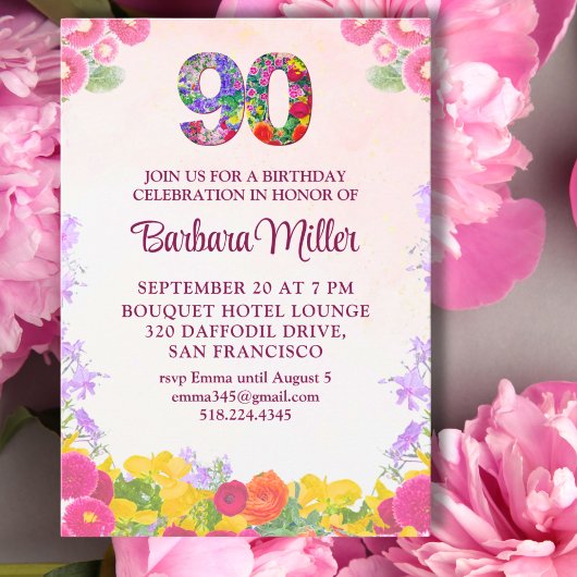 エレガントフローラ90th誕生日パーティー – 90年 招待状