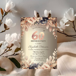 エレガントフローラ，ストリングライト60番目の誕生日 招待状