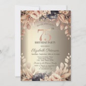 エレガントフローラ，ストリングライト75番目の誕生日 招待状 (正面)