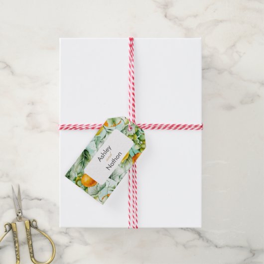 エレガントフローラ&フルーツ水の色の夏結婚の ギフトタグ (より糸付き)