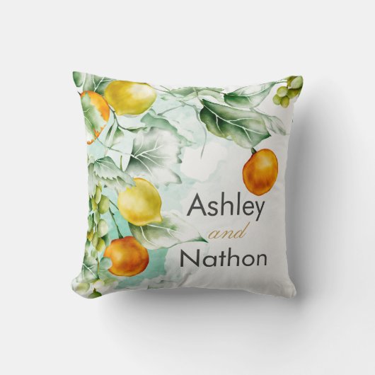 エレガントフローラ&フルーツ水の色の夏結婚の クッション (正面)