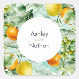 エレガントフローラ&フルーツ水の色の夏結婚の スクエアシール