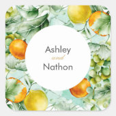 エレガントフローラ&フルーツ水の色の夏結婚の スクエアシール (正面)