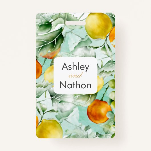 エレガントフローラ&フルーツ水の色の夏結婚の バッジ (正面)