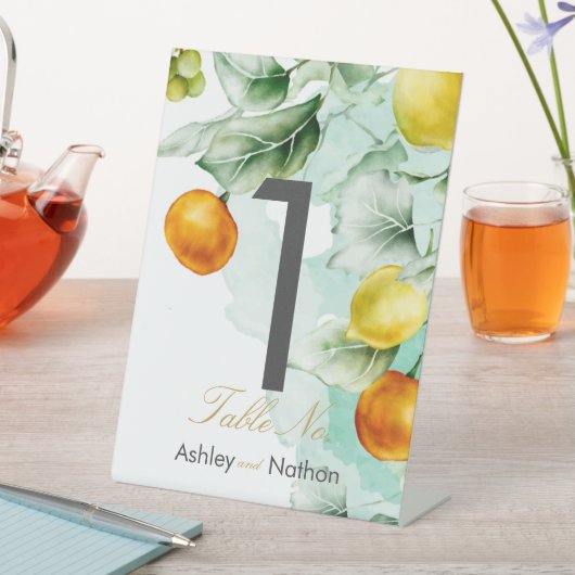 エレガントフローラ&フルーツ水の色の夏結婚の 台座サイン (インサイチュ)