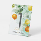 エレガントフローラ&フルーツ水の色の夏結婚の 台座サイン (正面)