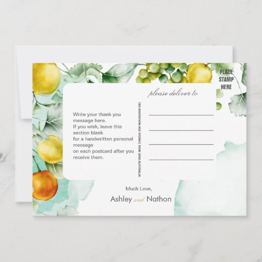 エレガントフローラ&フルーツ水の色サマー結婚ズ 招待状 (正面)