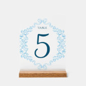 エレガントフローラ&ボー結婚ブルーのテーブル番号 アクリルサイン (正面)