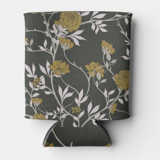 エレガントフローラ:ヴィンテージパターンデザイン。 缶クーラー (正面)