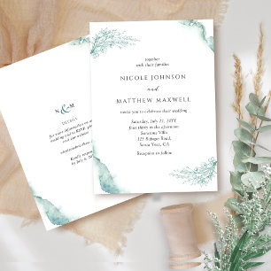 エレガントフローラ、緑、セージ水の色結婚の 招待状