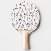 エレガントフローラ – 赤と黒の植物模様 卓球ラケット (正面)