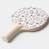 エレガントフローラ – 赤と黒の植物模様 卓球ラケット (正面アングル)