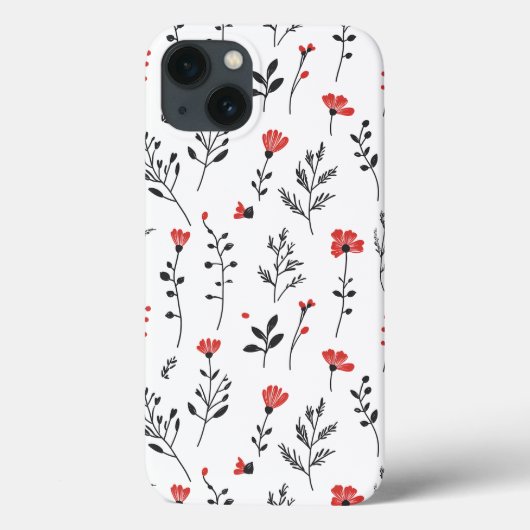 エレガントフローラ – 赤と黒の植物模様 Case-Mate iPhoneケース (裏面)