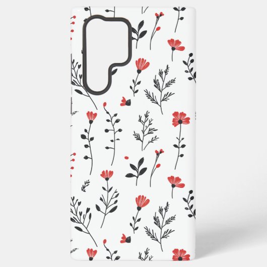 エレガントフローラ – 赤と黒の植物模様 SAMSUNG GALAXYケース (裏面)