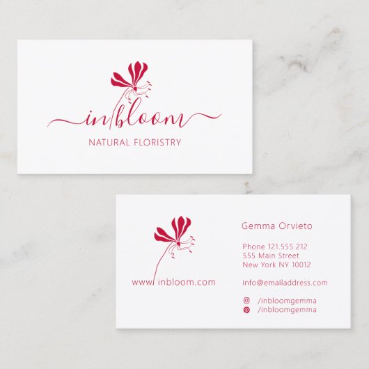 エレガントフローラ*Gloriosa* Natural Floristryロゴ 名刺 (正面/裏面)