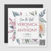 エレガントフローラQRコードの日付を保存結婚する マグネット招待状 (正面/裏面)