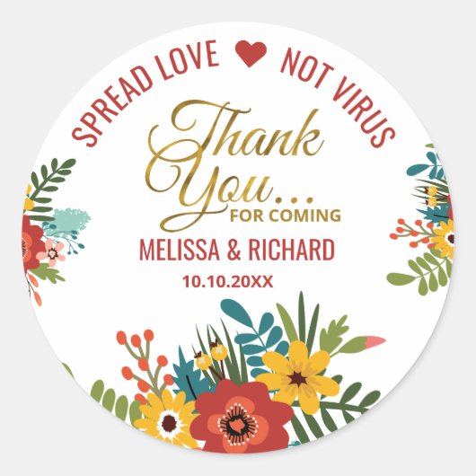 エレガントフローラSanitizerの結婚金ゴールドありがとう ラウンドシール (正面)