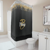 エレガントブスタイリッシュラックと金ゴールドグリッターモノグラムの シャワーカーテン (インサイチュ)