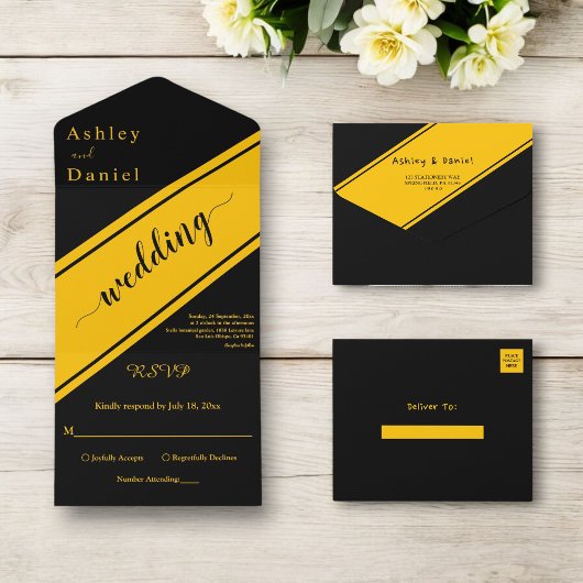 エレガントブモダンラック&金ゴールドラグジュアリーシック結婚ズ オールインワン招待状