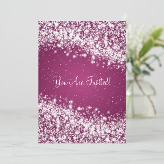 エレガントブライダルシャワーきらめくウェーブプラム 招待状 (スタンド正面)