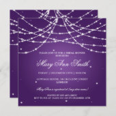 エレガントブライダルシャワーきらめく文字列紫 招待状 (正面/裏面)