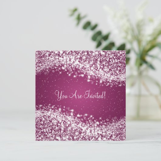 エレガントブライダルシャワーきらめく波プラム 招待状 (スタンド正面)