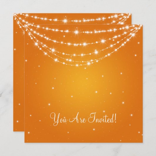 エレガントブライダルシャワーきらめく鎖オレンジ 招待状 (正面/裏面)