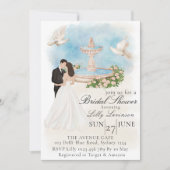 エレガントブライダルシャワーと花嫁と花婿の噴水 招待状 (正面)