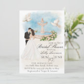 エレガントブライダルシャワーと花嫁と花婿の噴水 招待状 (スタンド正面)