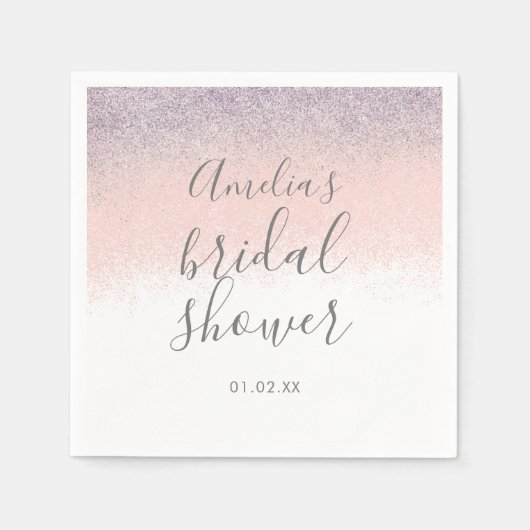 エレガントブライダルシャワーオフェイクンブレグリッターピンク スタンダードカクテルナプキン (正面)