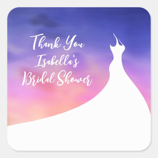 エレガントブライダルシャワーステッカー紫色の水色 スクエアシール (正面)