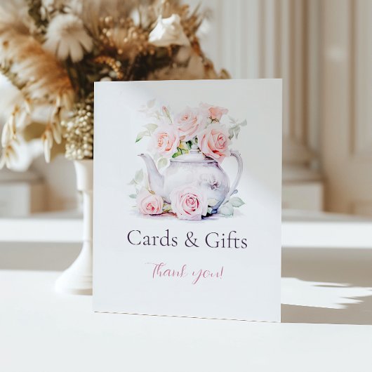 エレガントブライダルシャワーティーパーティーカードとギフト 台座サイン