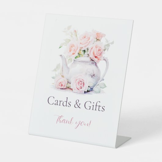 エレガントブライダルシャワーティーパーティーカードとギフト 台座サイン (正面)